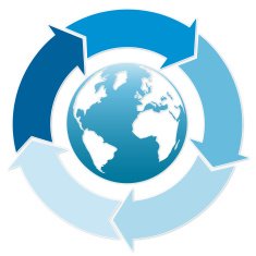 blue five arrows around the globe