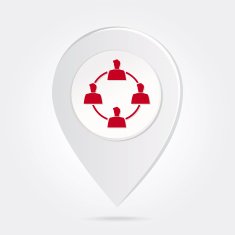 Map Marker Red Men Silhouette Connected on Round Icon Button