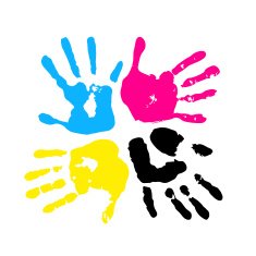 cmyk concept handprints isolated on white