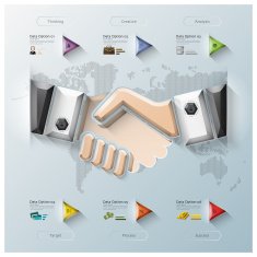 Hand Shake Three Dimension Polygon Business Infographic N2