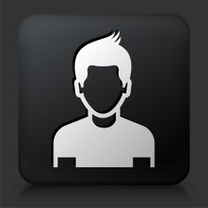 Black Square Button with Boy Face