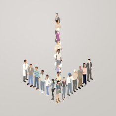 People forming down arrow