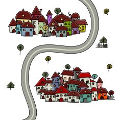 Road and houses cityscape cartoon for your design N2