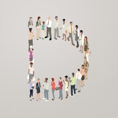 People forming the letter D