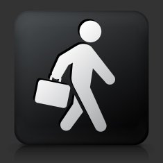 Black Square Button with Briefcase Stick Figure Icon