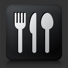 Black Square Button with Utensils