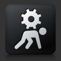 Black Square Button with Stick Figure Pushing Gear