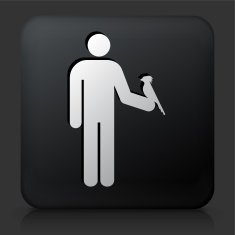 Black Square Button with Man & Parrot Icon