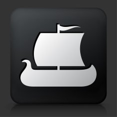 Black Square Button with Viking Ship