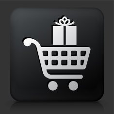 Black Square Button with Shopping Cart and Presents