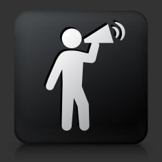 Black Square Button with Rally Megaphone Icon