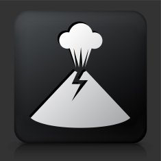 Black Square Button with Volcano Eruption Icon