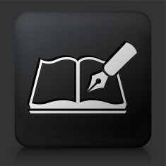 Black Square Button with Notebook & Pen Icon