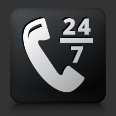 Black Square Button with 24 7 Telephone Icon