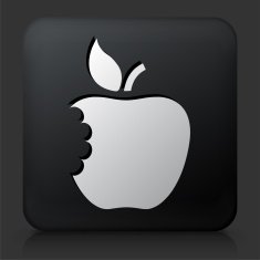 Black Square Button with Eaten Apple