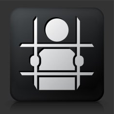 Black Square Button with Criminal Behind Bars Icon