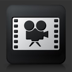 Black Square Button with Camera on Film Icon