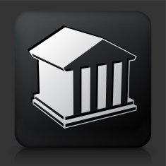 Black Square Button with Law Building Icon