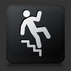 Black Square Button with Falling Down Stair Icon
