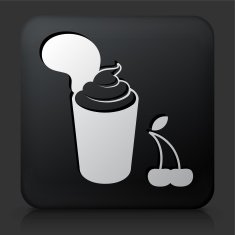 Black Square Button with Cherry & Milkshake Icon