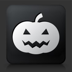 Black Square Button with Halloween Pumpking Face