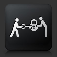 Black Square Button with Opening Lock Icon