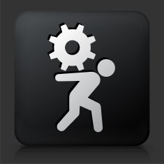Black Square Button with Stick Figure Gear
