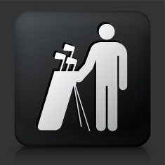 Black Square Button with Person Holding Golf Equipment