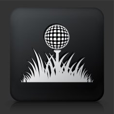 Black Square Button with Golf Ball in The Grass