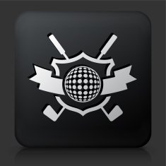Black Square Button with Golf Crest and Clubs N2