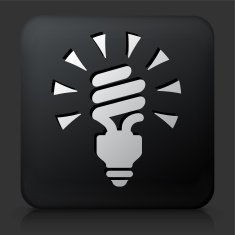 Black Square Button with Spiral Energy Saving Light Bulb