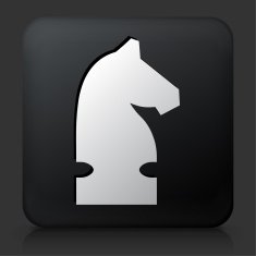 Black Square Button with Knight Chess Icon