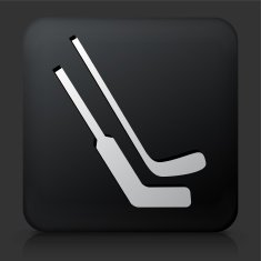 Black Square Button with Hockey Sticks