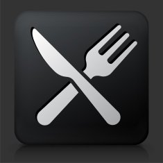 Black Square Button with Kitchen Utensils