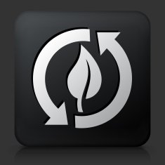 Black Square Button with Leaf Recycle Icon