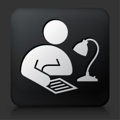 Black Square Button with Studying Icon N2