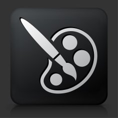 Black Square Button with Paint Brush Icon N2