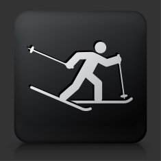 Black Square Button with Person Skiing