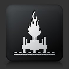 Black Square Button with Oil Drill on Fire Icon N2