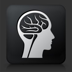 Black Square Button with Brain Scan