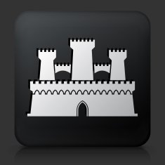 Black Square Button with Castle Icon N2