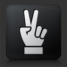 Black Square Button with Peace Sign Icon N3