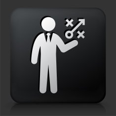 Black Square Button with Businessman & Game Plan