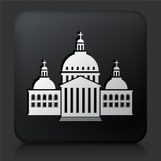 Black Square Button with Church Building Icon N11