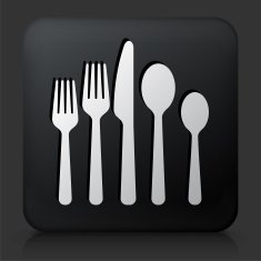 Black Square Button with Utensils N2