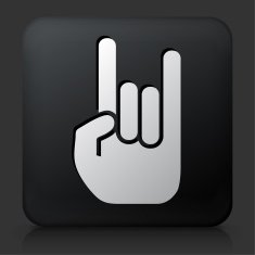 Black Square Button with Rock and Roll Hand