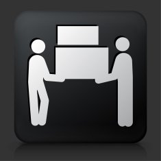 Black Square Button with Moving Boxes Icon