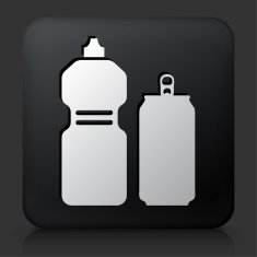 Black Square Button with Sports Bottle and Aluminium Can