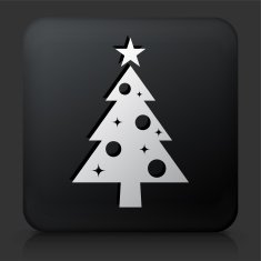 Black Square Button with Christmas Tree Icon N5