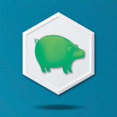 White 3D Hexagon Icon On a Blue Crosshatch Background N22